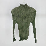 Wrinkled Women's Cul-De-Scress T-Shirt Blouse Femininity Half-High Collar Design Sense Fashion Hit-And-Dial