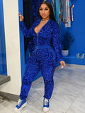 Sexy Sequins Zipper Long Sleeve Top And Pant Two Piece