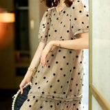 Stylish Polka Dot Printed Chiffon Midi Dress Summer Elegant Folds Patchwork Women's Clothing Loose A-Line O-Neck