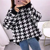 Houndstooth Knitted Cashmere Sweaters Women 2021 New Winter Loose Ladies Pullovers Warm Casual Knitwear