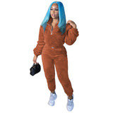 2021 Winter Outfits Thick Warm Fleece Sweatsuits for Women Two Piece Sweatpants and Hoodie Set Jogging Suits