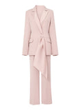 Solid Two Piece Set Womens Notched Collar Long Sleeve Blazer High Waist Wide Leg Pants Female Sets Fashion