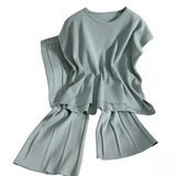 New Solid Color Round-Neck Sleeveless Vest Knitted Nine-Piece Trousers Set Thin Ice Silk Two-Piece
