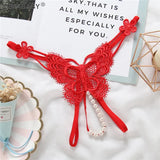Temptation Butterfly Type Pearl Massage Women G-String Thong Sweet Girl Hollow Embroidery Underwear Panties Lingerie