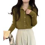 French Campus Style Style Button Knitted Cardigan Women's Autumn And Winter New Solid Color Repair Slim Thin Inside