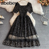 New Floral Summer Dress Women Vacation Casual Blackless Short Sleeve Slim Ladies French Style