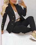 Femme Formal Jacket & Trousers Office Lady Outfits Autumn Women two Pieces set Chain Print Blazer Coat & Pants Suit