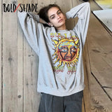 Bold Shade Grunge Aesthetic Oversized Sweatshirt Letter Cartoon Print Long Sleeve Hoodies Street Style Indie Vintage