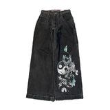 Baggy Jeans For Men Retro Embroidery Hip-Hop Goth Street Clothing-Outfit