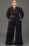 Plus Size Polka Dot Black Crop Top and Pants