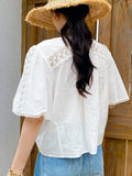 And Summer New French Embroidery Small Shirt Women's Holiday Style Shenzhen South Oil Women's White Cotton Tops Women's