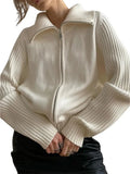 Autumn Winter Casual Zipper Y2K Fairy Cardigan Women Turtleneck Long Sleeve Oversized Knitted Basic Loose Sweate-Outfit