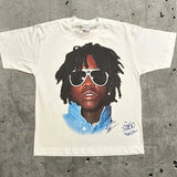 Men's T-Shirts Retro Portraits Print Short-Sleeved T-Shirts Y2k Gothic Harajuku Hip-Hop Couple Relaxed-Outfit