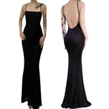 Women See Through Bodycon Long Dresses Summer Clothes 2024 Sling Backless Mesh Clothing Evening Party Dress Sexy Club Streetwear-Outfit