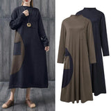 Turtleneck Long Sleeves Midi Sundress Female Autumn Pocket Sweatshirt Dress Women Casual Patchwork Vestidos