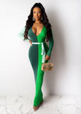 Contrast Color Sexy Deep-V Long Bodycon