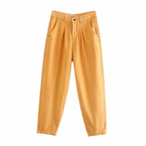 Jeans Solid Pants Loose High Waist Female Harem Denim Trousers Pockets Pleated Streetwear 2021 Spring Casual Slouchy