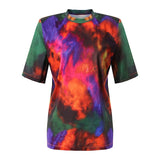 Print Hit Color Two Piece Set For Women O Neck Short Sleeve Tops Ruched Skirts Tie Dye Sets Female Fashion New