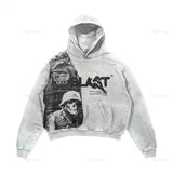 new street goth men fashion hooded letter print pattern shirt Harajuku retro Y2K couple hooded top-Outfit
