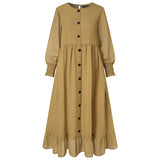 Casual Solid Puff Sleeve Ladies Kaftan Sundress ZANZEA Vintage Chiffon Dress Women 2023 Spring Ruffle Maxi Vestidos 703-1-Outfit