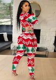 Christmas Print Long Sleeve Hollow Out