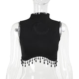 Summer 2024 New Vest Dark Wind Moon Chain Small High-Necked Sleeveless Top Girl-Outfit