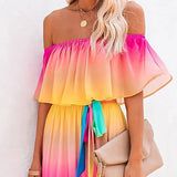Summer New Rainbow Gradient Dress Ebay Collar