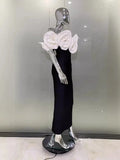 New Independent Design Shoulder Three-Dimensional Flowers Decorated With Elegant Sexy Black Banding Evening
