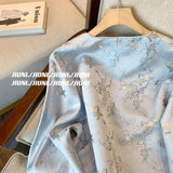 Chinese Blue Jacquard Buckle Coat Women's Spring 2024 New Improved Cheongsam Zen Vintage Blouse-Outfit