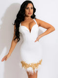 Sexy Straps Sleeveless With Golden Feather Bodycon