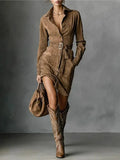 Women's Autumn And Winter Velvet Fashion Single-Dbutton Shirt Dress Skirt With