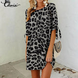 Leopard Print Dress 2021 Summer Bohemian Women Sexy Party Half Sleeve Vestidos Robes Casual Loose Mini Sundress