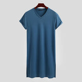 Sleep Robes Short Sleeve Solid Cotton 2021 V Neck Soft Bathrobes Leisure Comfortable Men Nightgown Homewear INCERUN S-3XL