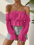 Women's Spring And Summer Sexy Word Collar Shoulder Lotus Side Perspective Chiffon Folding
