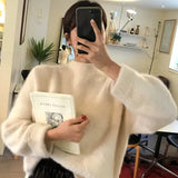 Plush Sweater Women Mohair Cashmere Soft Thicken Ladies Solid Color Pullover Turtleneck Jumper Knitted White