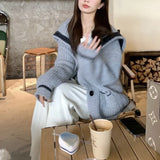 New Autumn And Winter Navy Neck Sweater Cardigan Female Fashion Style Loose Lazy Breeze Thickened Knitted Coat-Outfit