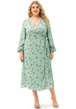 Elegant Plus Size Print V Neck Long Sleeve Slit Long