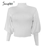 High waist Lantern Sleeve women's sweater Autumn winter white casual Pullover High street style knitted sweater