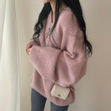 V-Neck Solid Color Pullover Sweater-Outfit