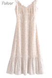 New Streetwear Chic Floral Printed Sling Midi Dress Women Fashion Casual Style Ruffles V-neck Chiffon Dresses