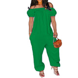 Size S-4xl Jumpsuit Women Elegance Wholesale Off Shoulder Solid Short Sleeve Loose Overalls One Piece Outfits