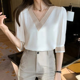 Shirts Blouses Femme White Blouse Tops Women Blusas Mujer De Moda 2021 Verano V-Neck Chiffon Blouse Shirt Tops Blusas