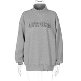 Half Zipper Oversized Hoodie Women Long Sleeve Embroidered Pullover Sweatshirt Hip Hop Harajuku Hoodie Streetwear