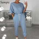 Summer Fashion Women Sets Khaki Cotton Short Sleeve Shirt Tops And Pants Two Piece Set Women Lounge Wear Outfits