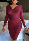 Knit V-Neck High Waist Wrap Midi