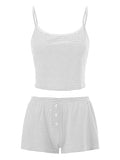 Sexy Women 2 Pieces Pajama Set Striped Print Crop Camis Tops Elastic Waist Shorts Loungewear Soft Sleepwear Nightwear-Outfit