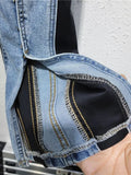 Women's Denim Pants Contrast Color Slim Split Patchwork High Quality Thin Pencil Pants 2024 Summer New Fashion 11XX4831-Outfit