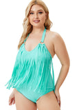 Bikini V-Neck Solid Tassel Plus Size One Piece