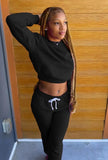 Casual Round Neck Long Sleeve Sweatshirt And Beaded Sweatpants 2 Piece
