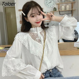 Vintage Chiffon Blouse Women Stand Collar Ruffles Woman Shirts Long Sleeve Lace Blouses Elegant Ladies Tops Blusas